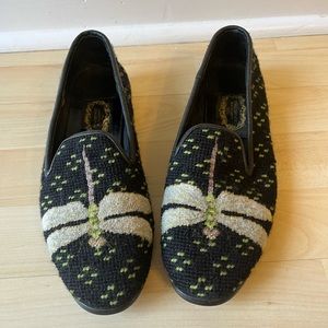 The Larkspur Collection Needlepoint Dragonfly Flats Size 8